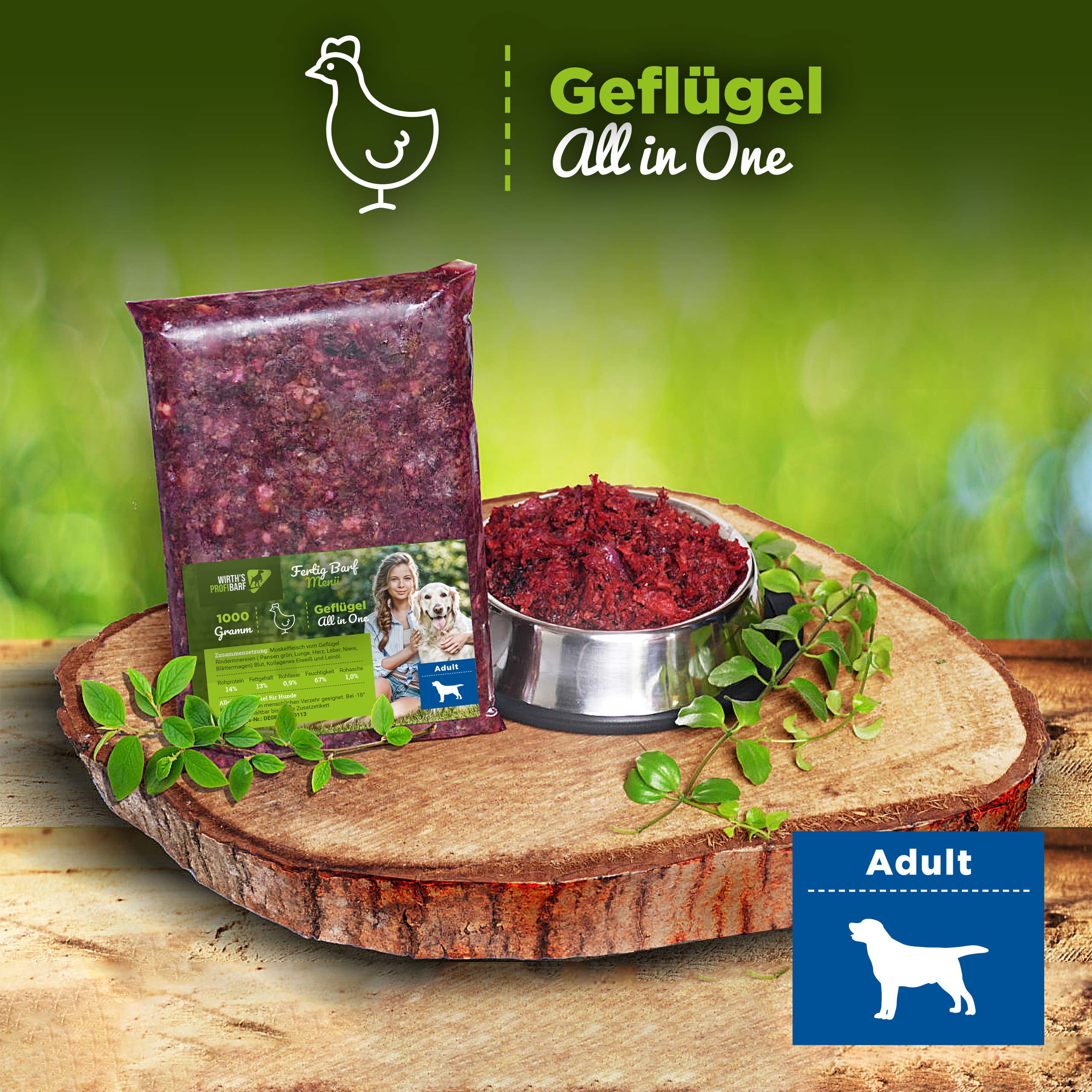 Wirth´s Profi BARF Hundefutter - Geflügel all in One Hundefutter