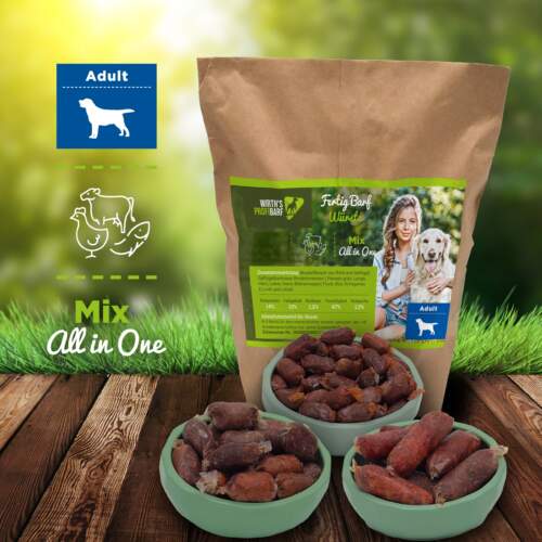 Withs Profi BARF Hundefutter in Naturdarmwürsten, verpackt in recyclebaren Papiertüten. Geruchlos, kein auslaufendes Blut. Hochwertige Ernährung und umweltfreundliche Verpackung