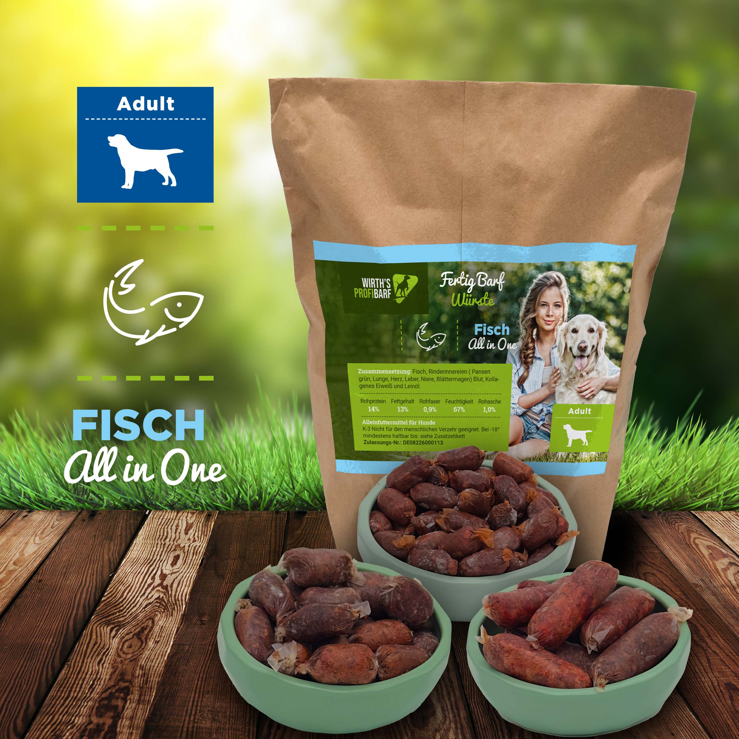 Fertig Barf Adult Menü Fisch Würste