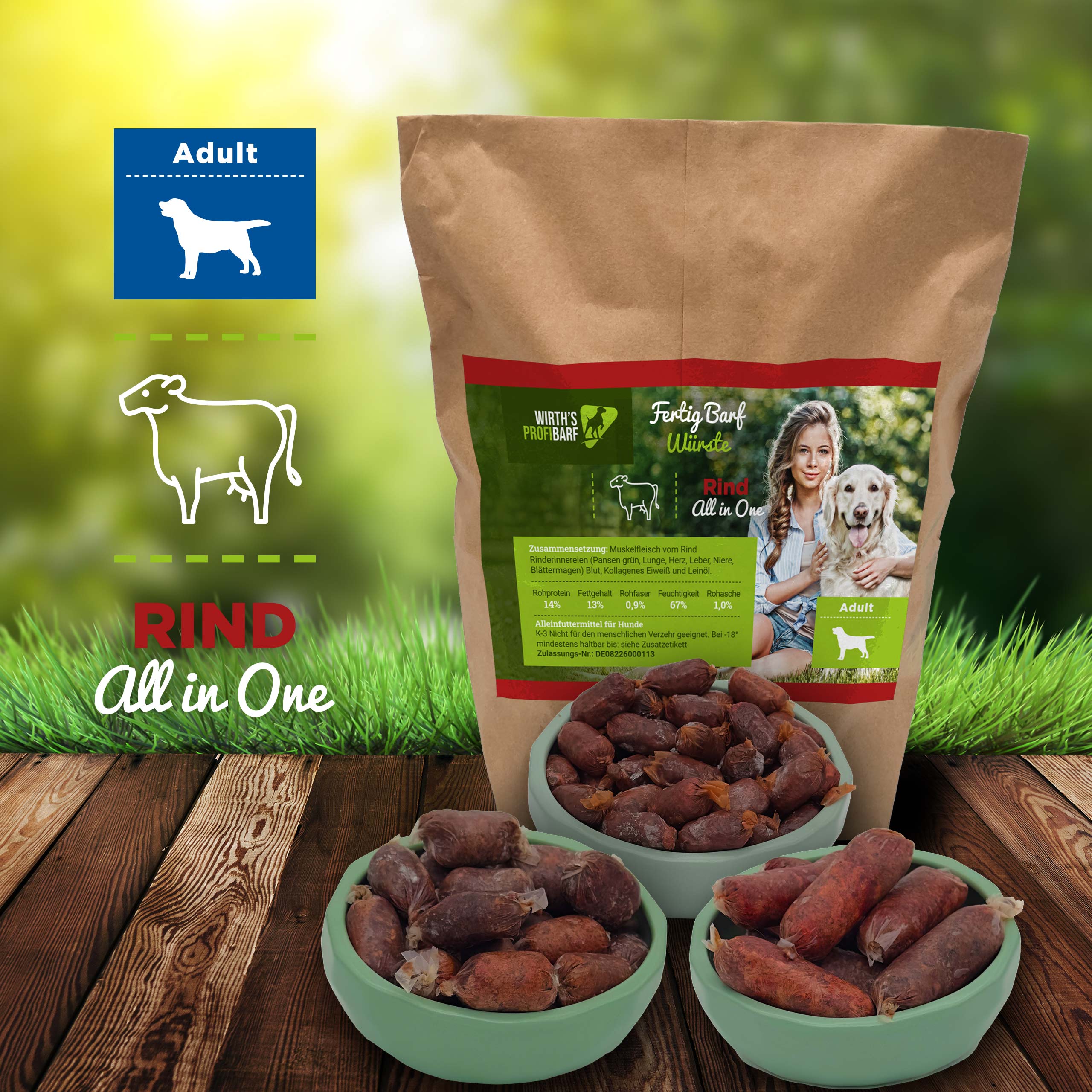 Fertig Barf Adult Menü Rind Würste